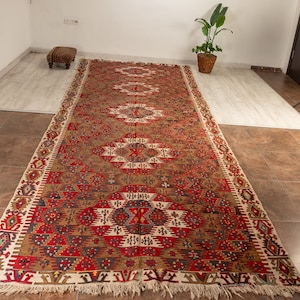 Oversized Vintage Turkish Kilim Rug: Tribal Woven Wool Area Rug (5.8 x 14.2 ft)
