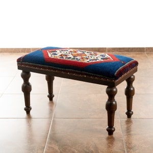 Banco, taburete otomano con alfombra kilim, puf de muebles orientales, banco pequeño, silla de piano