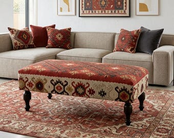 table basse ottomane vintage, ottomane tapissée kilim, tabouret, banc, pouf