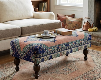 table basse ottomane vintage, ottomane tapissée kilim, tabouret, banc, pouf