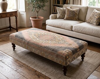 table basse ottomane vintage, ottomane kilim, tabouret, banc, pouf, meubles de salon