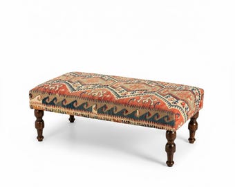 Vintage ottoman coffee table, upholstered kilim rug ottoman, stool, bench, pouf