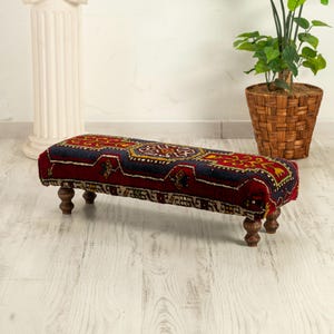 Footstool, Handwoven Vintage Turkish Kilim Rug Ottoman stool, Ottoman Stool, Vintage Footrest, Bohemian Furniture,