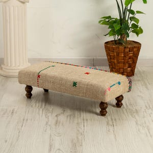 Footstool, Handwoven Vintage Turkish Kilim Rug Ottoman stool, Ottoman Stool, Vintage Footrest, Bohemian Furniture