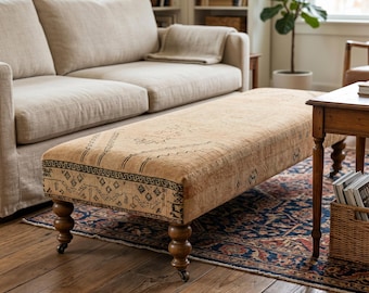 table basse ottomane vintage, ottomane tapissé kilim, tabouret, banc, pouf, grand