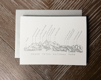 Grand Teton National Park Mountain Range Peaks Jackson Hole Wyoming Letterpress Greeting Card