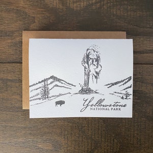 Yellowstone National Park Wyoming Montana Geyser Bison Letterpress Greeting Card