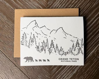 Grizzly 399 & Cubs Letterpress Card, Grand Teton National Park