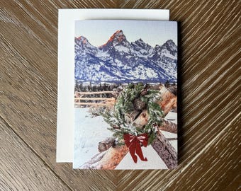 Grand Teton Christmas Greeting Cards, Wreath and Snowy Mountains - Set of 10