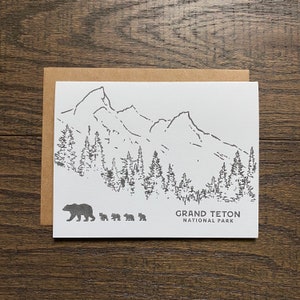 Grizzly 399 and Cubs Grand Teton National Park Jackson Hole Wyoming Mountain Alpine Bears Letterpress Greeting Card donation to Vital Ground