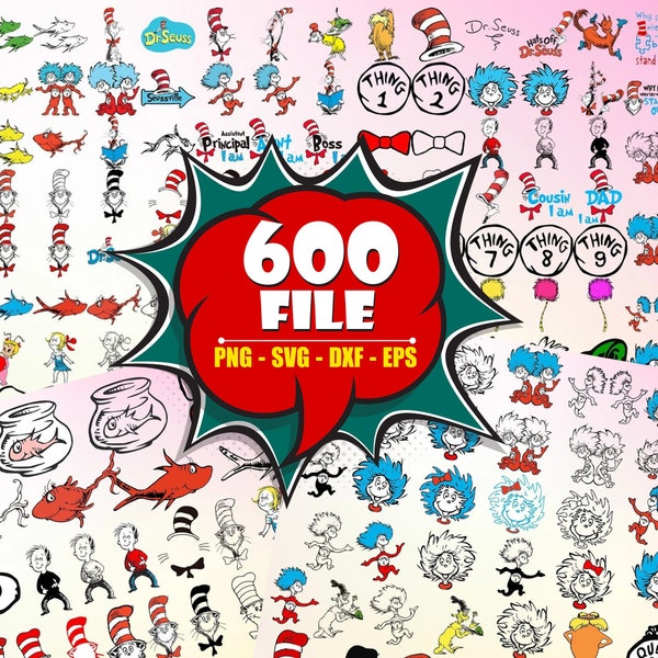 600 Dr Seuss Svg Bundle Layered Item, Dr. Seuss Quotes Cat In The Hat Svg Clipart, Cricut, Digital Vector Cut File, Cat And The Hat