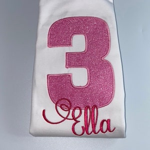 Pink Glitter Birthday Shirt, Glitter Embroidered Birthday Shirt,3rd Birthday Shirt, Girl Number Party, Any Age Shirt,Third Birthday