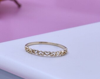 14K Gold Heart Ring, Mini Heart Eternity Ring, 14K Gold Dainty Heart Band Ring For Women, Women Gift İdeas, Birtday Gift For Best Friend