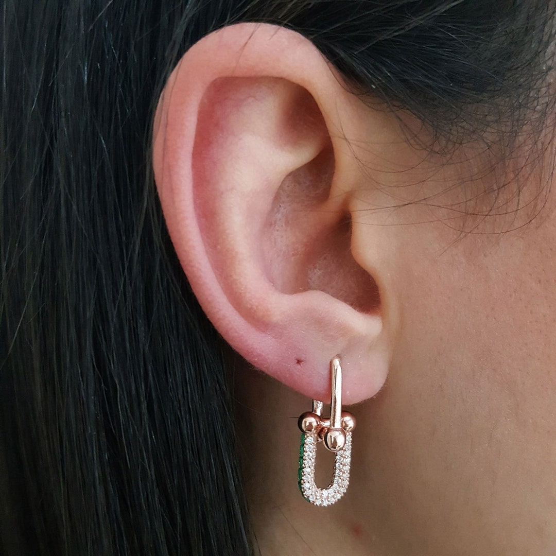 Large Thick Double Oval Carabiner Shaped Huggie Earrings, Women Earring