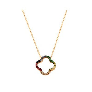 Little Clover Leaf Necklace With Colorful Stone, Little Clover Leaf Charms, Lovely Little Clover Leaf Necklaces, Clover Leaf Jewelry,