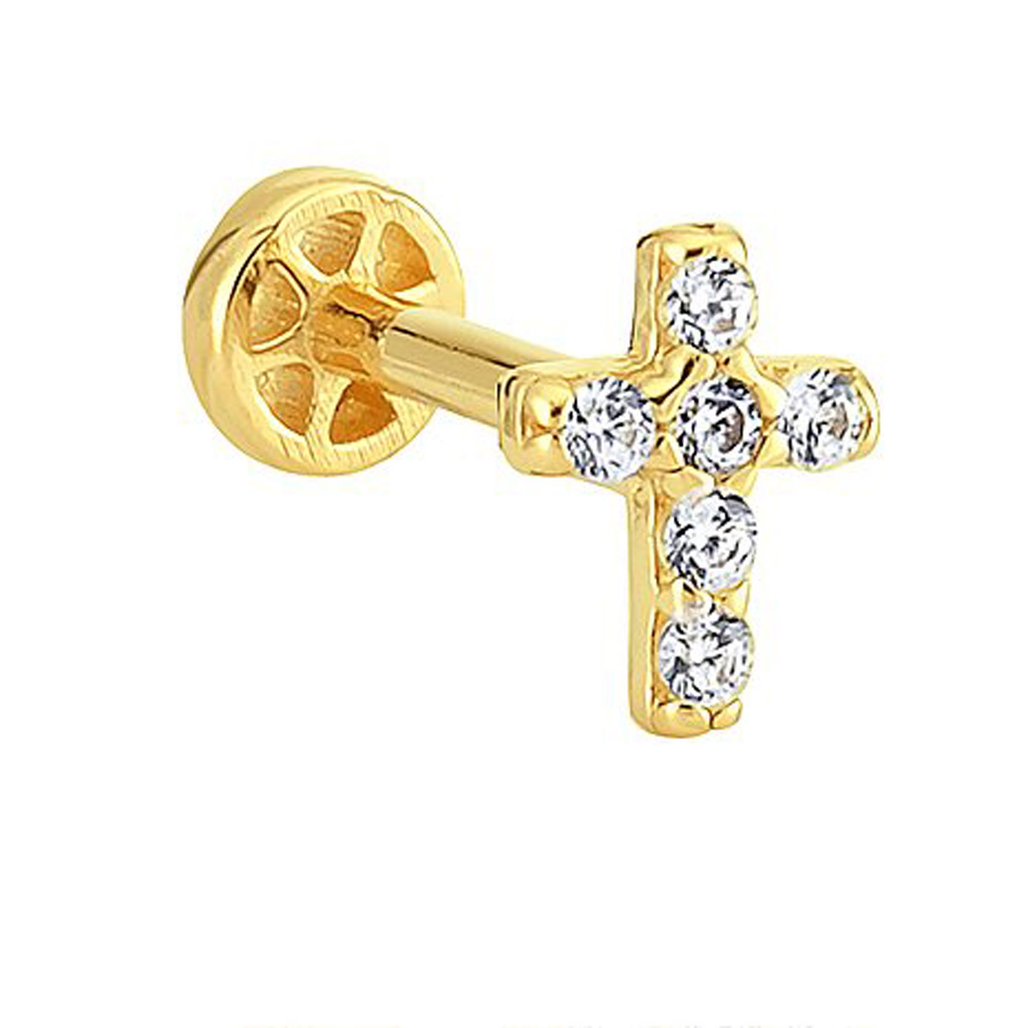 Mini Christian Cross Piercing 14K Solid Yellow Gold Minimal Etsy
