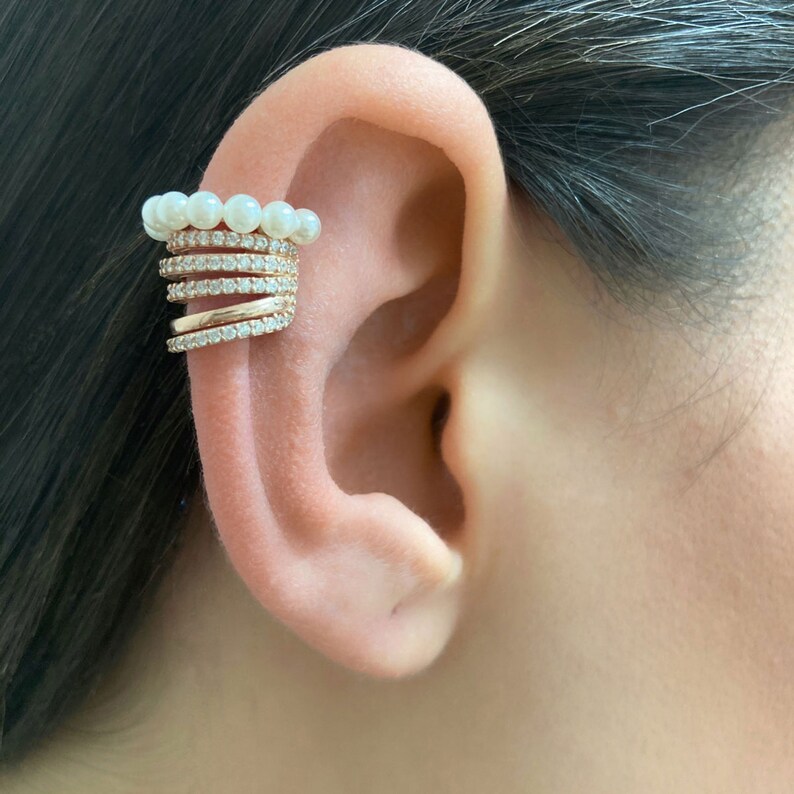 Women Ear Cuffs Summer Earrings 925 Sterling Silver Women Gift \u0130deas Ear Cuffs Six Rows Pearl Ear Cuffs Earrings