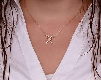 Butterfly Necklace With Cubic Zirconia Stones, White Butterfly Necklace, Butterfly Charms, White Animal Necklaces, Lovely Butterfly Necklace