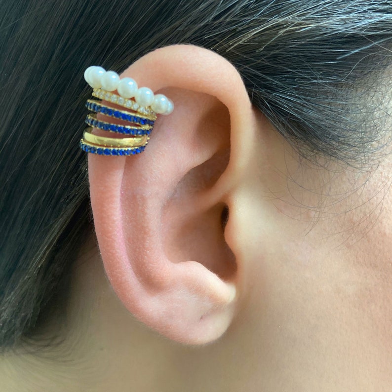 Women Ear Cuffs Summer Earrings 925 Sterling Silver Women Gift \u0130deas Ear Cuffs Six Rows Pearl Ear Cuffs Earrings
