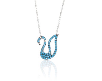 EoCot Silver Plated Swan Necklace for Women Oval Shape Blue Australian Crystal Pendant Necklaces