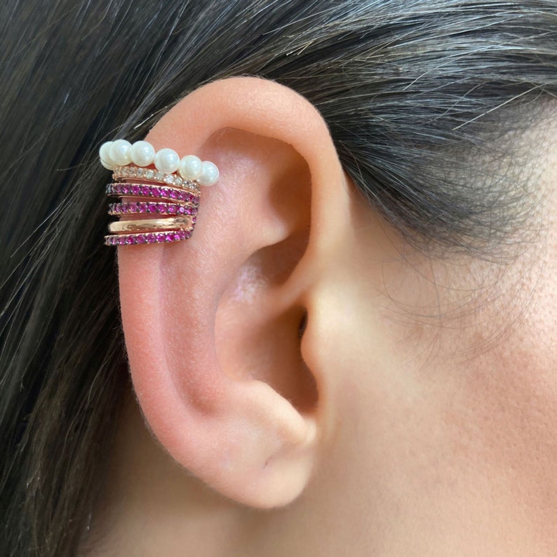 Women Ear Cuffs Summer Earrings 925 Sterling Silver Women Gift \u0130deas Ear Cuffs Six Rows Pearl Ear Cuffs Earrings