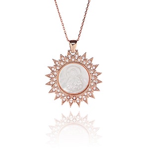 Virgin Mary Sun Necklaces, Virgin Mary Sun Charms, Women Necklaces, Virgin Mary, Women Gift İdeas, Silver Necklaces,Sun Necklaces