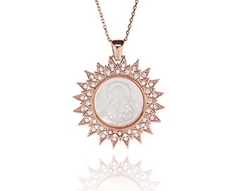 Virgin Mary Sun Necklaces, Virgin Mary Sun Charms, Women Necklaces, Virgin Mary, Women Gift İdeas, Silver Necklaces,Sun Necklaces