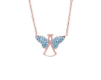 Angel Necklace With Turquoise Stone, Angel Charms, Lovely Angel Necklaces, Angel Jewelry, Angel Necklaces,