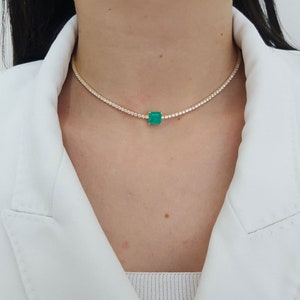 Tennis Chokers With Square Stone, Women Chokers, Choker Jewelry, Women Gift İdeas, Lovely Tennis Chokers, Silver Chokers