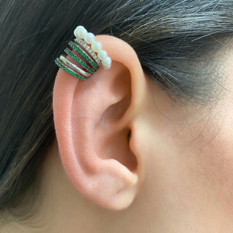 Women Ear Cuffs Summer Earrings 925 Sterling Silver Women Gift \u0130deas Ear Cuffs Six Rows Pearl Ear Cuffs Earrings