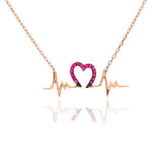 Heart Rate Necklaces with Ruby and Onyx Stones, Heart Rate Necklaces, Heart Rate Charms, Rose Gold Necklaces, Friendship Necklaces, Charms