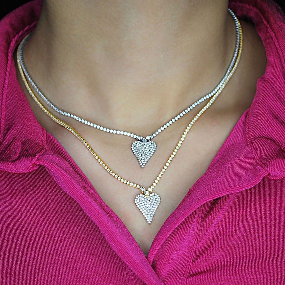 10 Carat Heart Blue Ceylon Sapphire & Diamond Choker Necklace