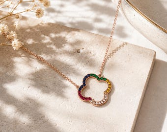 Little Clover Leaf Necklace With Colorful Stone, Little Clover Leaf Charms, Lovely Little Clover Leaf Necklaces, Silver Necklaces