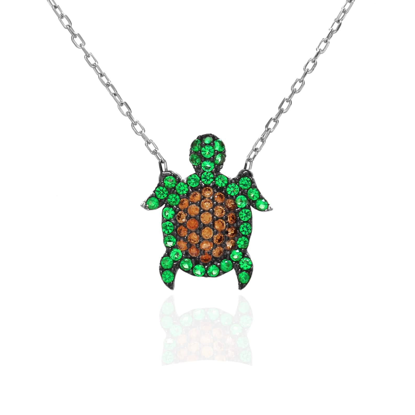 Turtle Necklace With Emerald Stone Turtle Charms Lovely Etsy