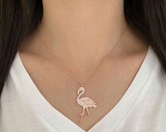 Flamingo Shaped Necklaces, Flamingo Shaped Charms, Women Gift İdeas, Women Necklaces, Animal Necklace, Lovely Flamingo Necklace, Silver