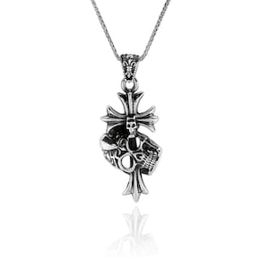 Silver Cross And Skull Combined Necklace, Mens Silver Necklace, Cross Charms, Skull Charms, Skull Necklace, Cross Necklaces, Silver Necklace