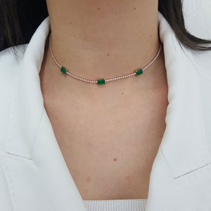 Chokery tenisowe z trzema prostokątnymi kamieniami, Chokery damskie, Biżuteria choker, Pomysły na prezenty dla kobiet, Piękne chokery tenisowe, Srebrne chokery