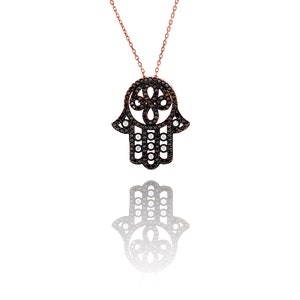Hand of Fatima Necklace with Black Onyx Stones, Hand of Fatima Charms, Hand of Fatima Jewelry, Silver Necklace, Women Necklace,