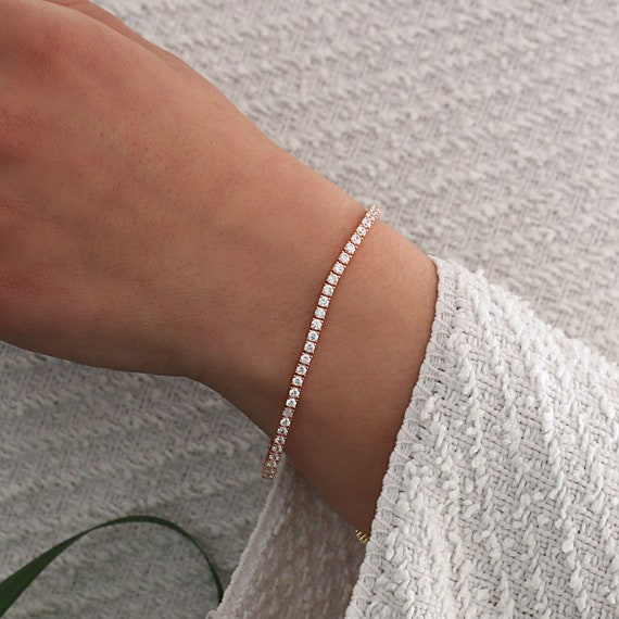 2 Mm Square Shaped Tenn s Bracelet With White Stones Women Silver