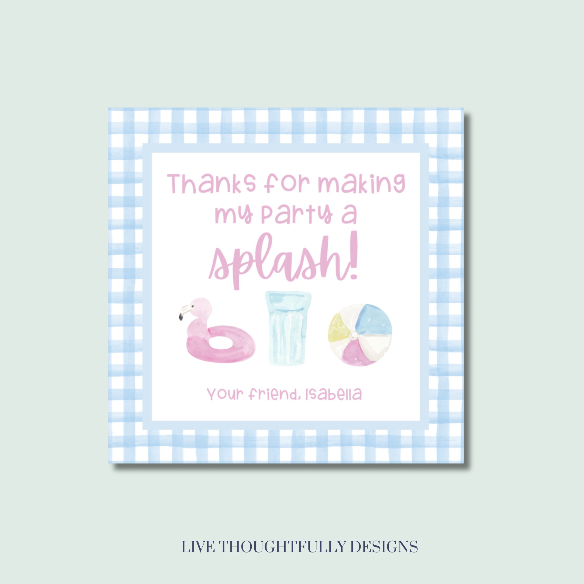 Printable Pool Party Thank You Tag, Summer Pool Party, Splish Splash Birthday Thank You Tag, Splish Splash Birthday Bash, DIGITIAL DOWNLOAD