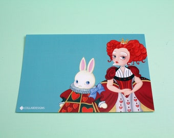 Illustrated Queen Of Hearts Print - Postcard