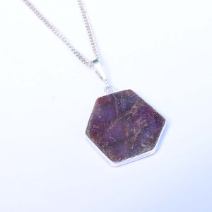 Raw Ruby Stalactite Pendant, Trapiche, 925 Silver, 22 inch