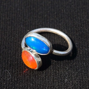 Attractive Dyed Opal ring Orange and Blue Dyed gemstone Ring