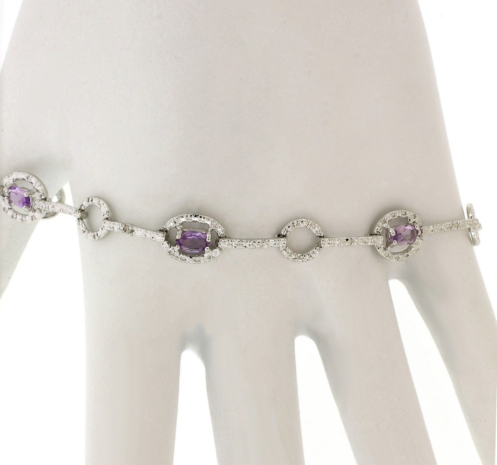 Genuine Amethyst halo Bracelet in 14K Gold & Diamond over 925 Etsy