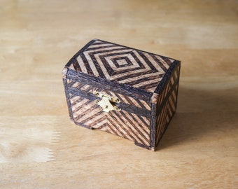 Small Striped Wood Burnt Wooden Treasure Chest Storage Box