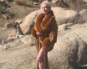 Copper glitter handmade cocoon robe-faux fur trim-Old Hollywood Robe-widow robe-evening wear-Gatsby robe-festival wear