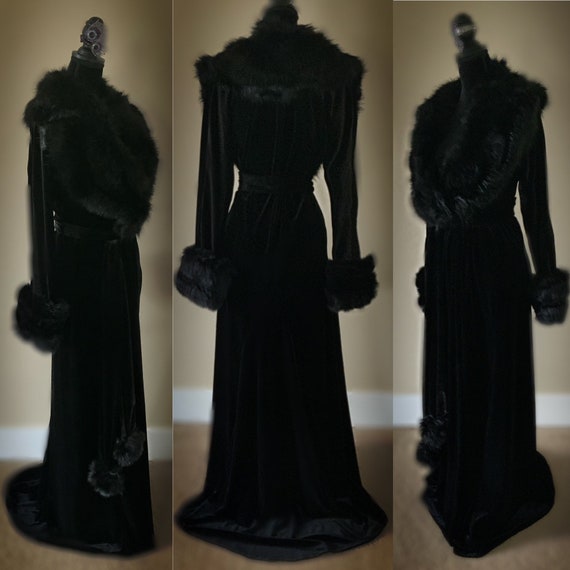 Darkest Black Velvet-handmade Glamour Robe-old Hollywood | Etsy