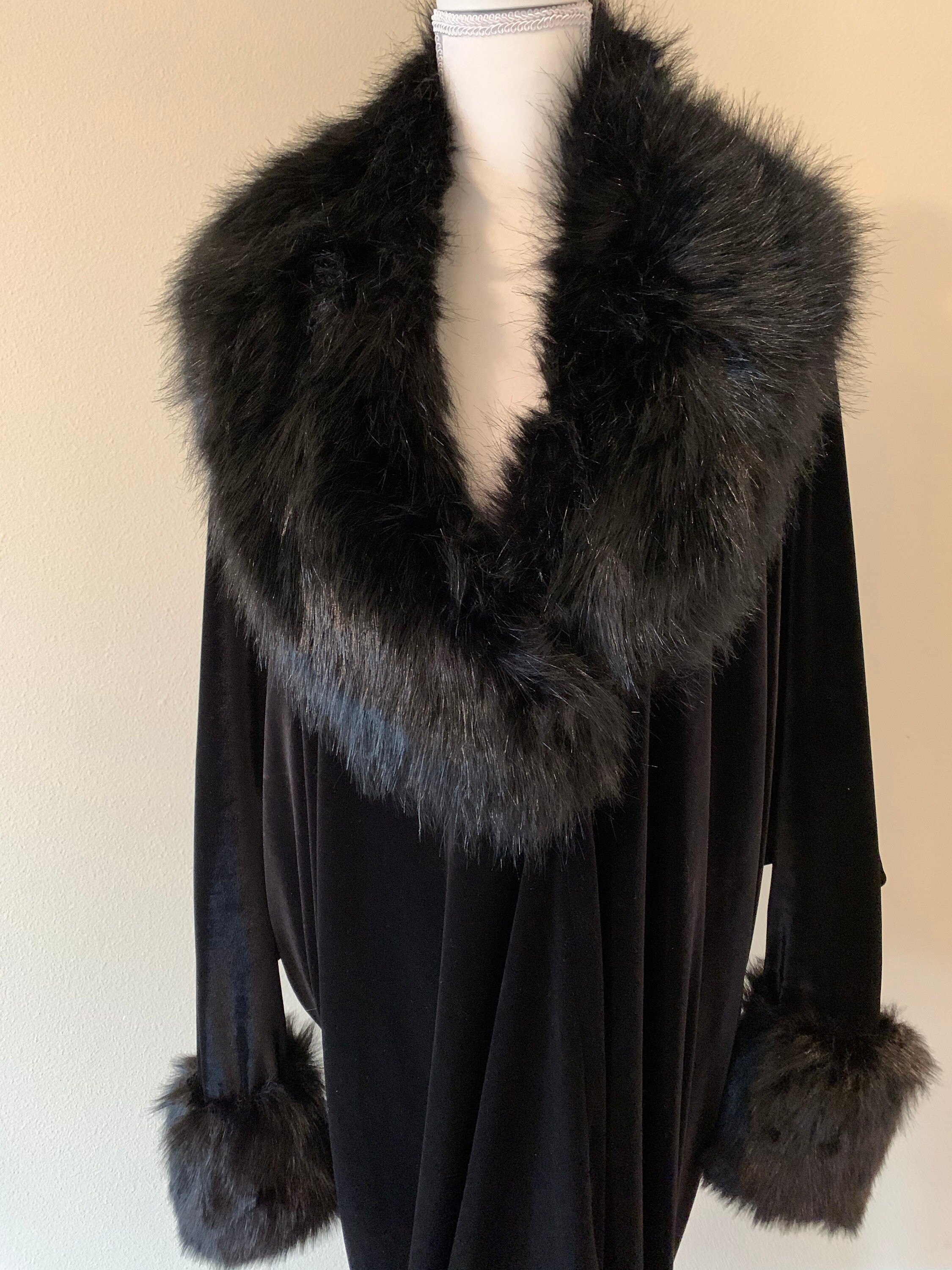 Black Velvet Cocoon Robe/coat-faux Fur Trim-old Hollywood-1920s Glamour ...