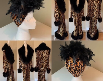 Leopard print velvet- 1920’s-Old Hollywood style robe-velvet robe-Full length cocoon robe -Wedding-burlesque-gift for her