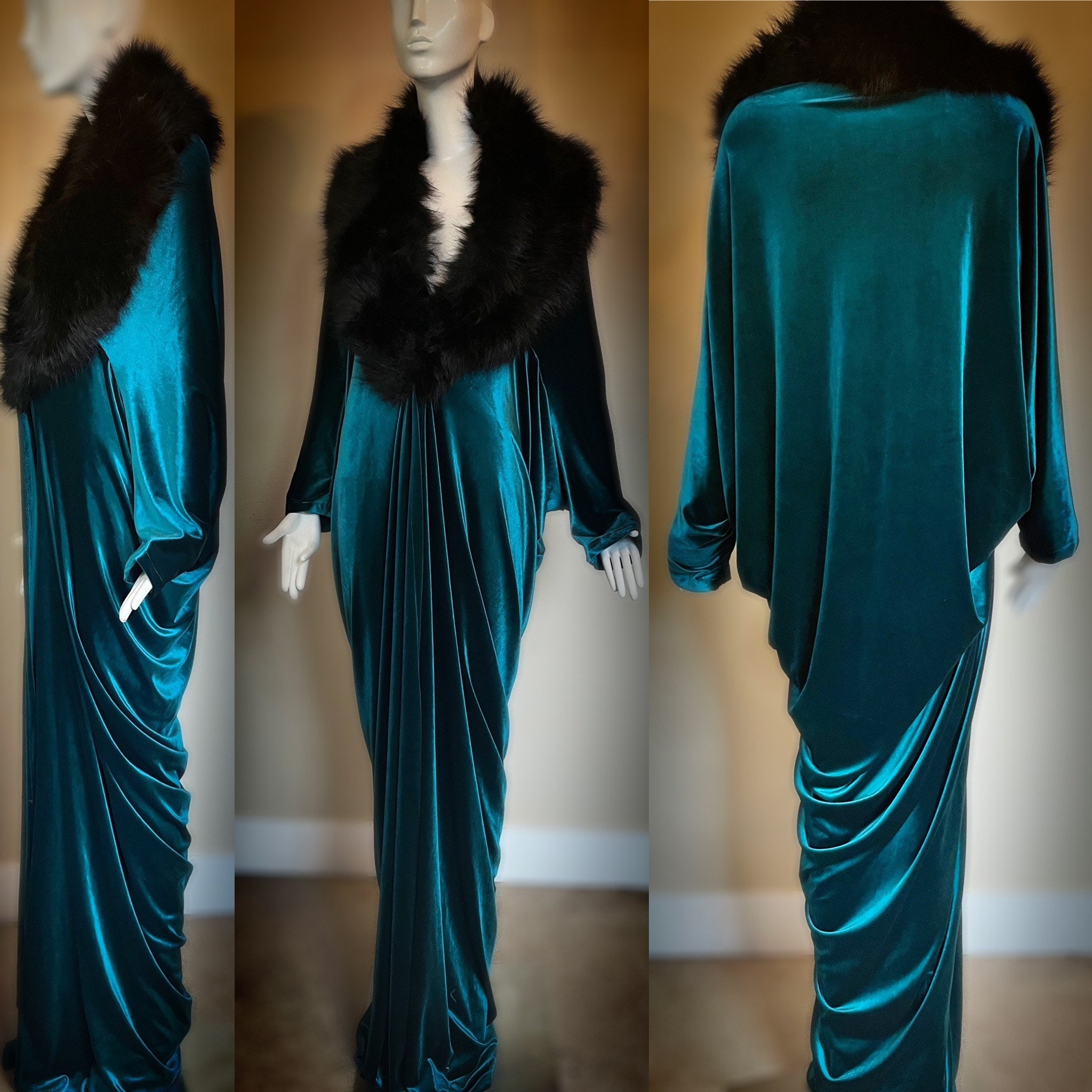 Peacock Teal Blue-velvet Robe-handmade-old Hollywood-1920s - Etsy